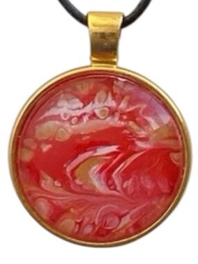 Hand Crafted Fluid Art Necklace Red and Gold Pendant by Svetlana Yeung Size OS